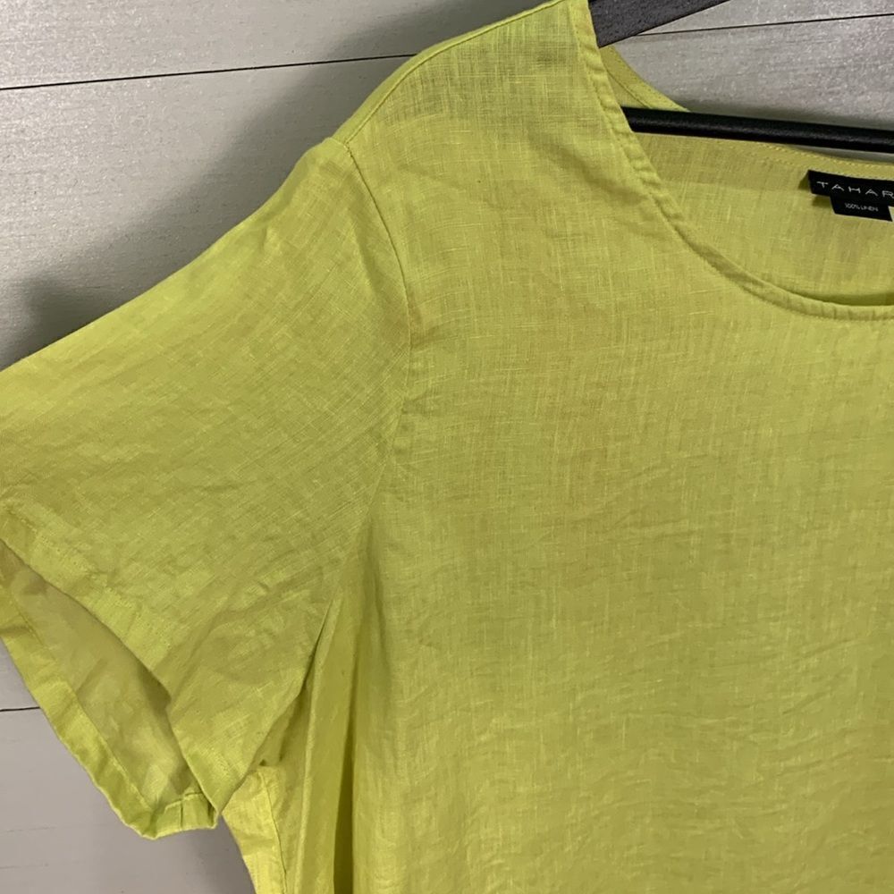 Tahari neon yellow linen tunic hi/low short sleeve tunic blouse size 2X - Picture 3 of 7
